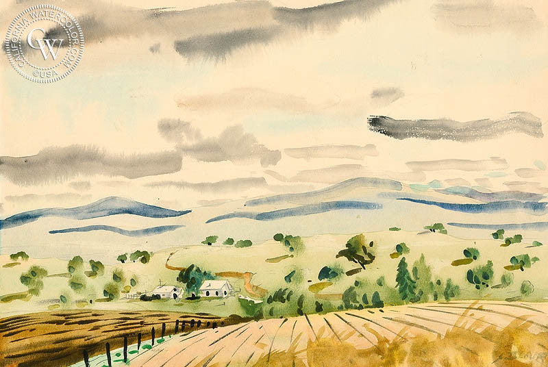 Country Hills, watercolor painting by Lee Blair  (American art). Fine art giclée print reproduction by California Watercolor for wall decor.