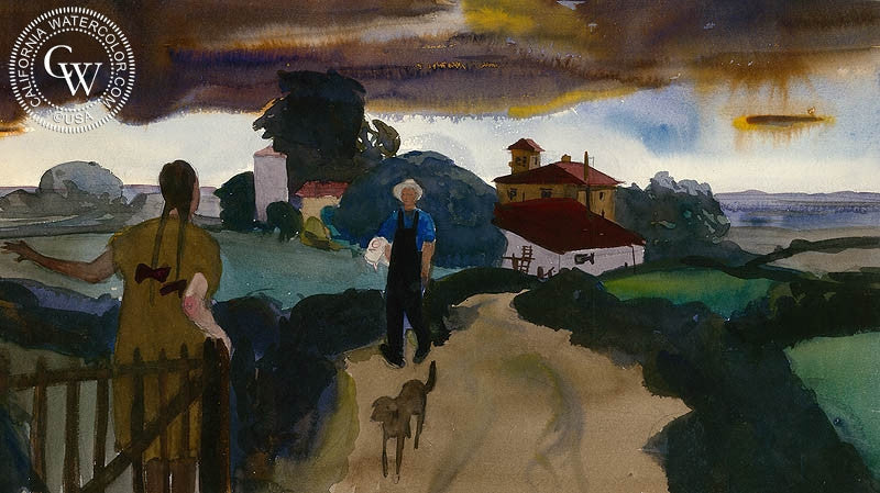 Home from the Fields, watercolor painting by Lee Blair  (American art). Fine art giclée print reproduction by California Watercolor for wall decor.