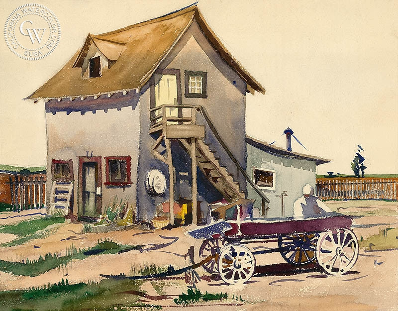 Loading the Wagon, watercolor painting by Lee Blair  (American art). Fine art giclée print reproduction by California Watercolor for wall decor.