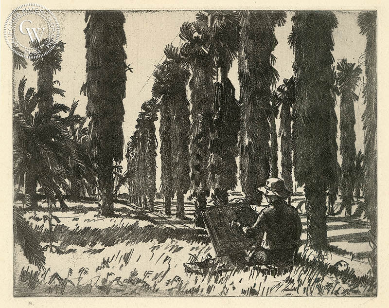 Painting in the Grove, watercolor painting by Lee Blair  (American art). Fine art giclée print reproduction by California Watercolor for wall decor.
