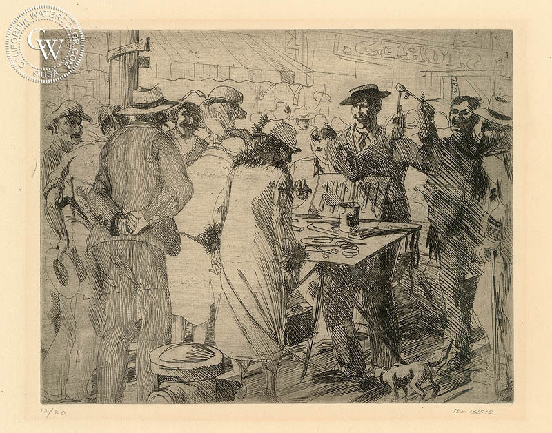 Street Market, watercolor painting by Lee Blair  (American art). Fine art giclée print reproduction by California Watercolor for wall decor.