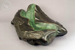 Les Perhaps - A bronze sculpture of two koi fish in motion, rotational stand, edition of 6, Original bronze sculpture for sale, bronze wildlife sculpture, CaliforniaWatercolor.com