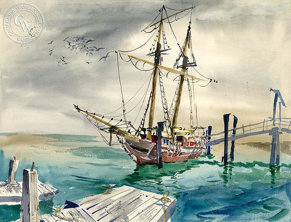 Squarerigger, California art by Lois Green Cohen. HD giclee art prints for sale at CaliforniaWatercolor.com - original California paintings, & premium giclee prints for sale