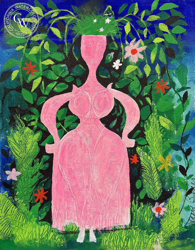 Lady in Pink, watercolor painting by Mary Blair  (American art). Fine art giclée print reproduction by California Watercolor for wall decor.