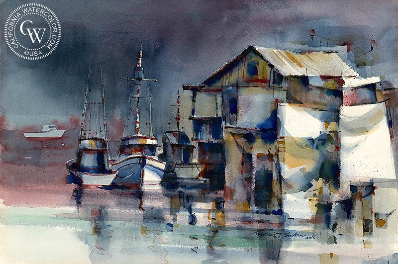 Monterey One, watercolor painting by Morris Shubin  (American art). Fine art giclée print reproduction by California Watercolor for wall decor.
