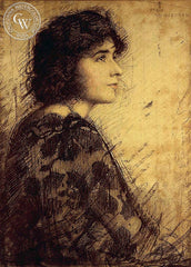 Girl in Mantilla, 1919, California art by Max Wieczorek. HD giclee art prints for sale at CaliforniaWatercolor.com - original California paintings, & premium giclee prints for sale