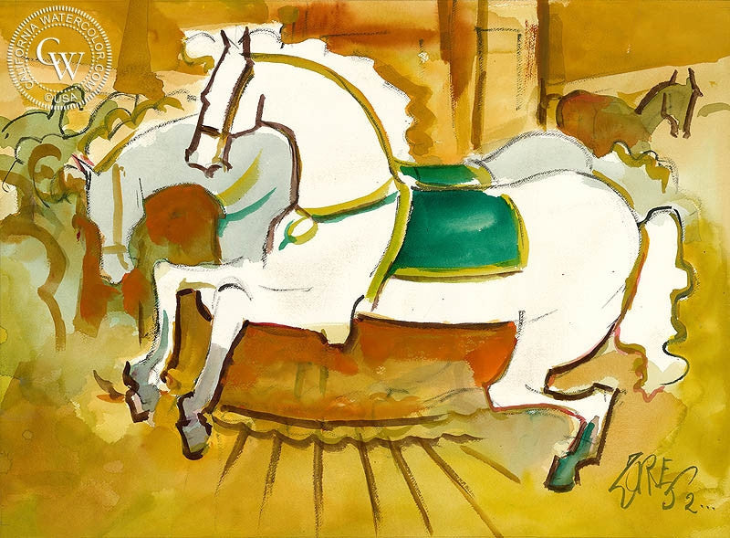 Carousel Horses, 2000, art by Milford Zornes – California Watercolor
