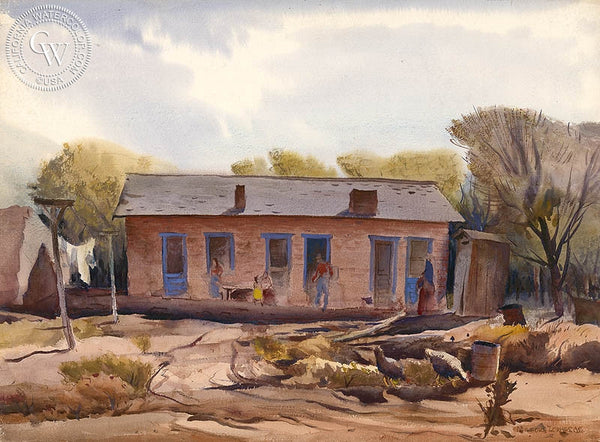 House in Tempe, 1938, California art by Milford Zornes. HD giclee art prints for sale at CaliforniaWatercolor.com - original California paintings, & premium giclee prints for sale