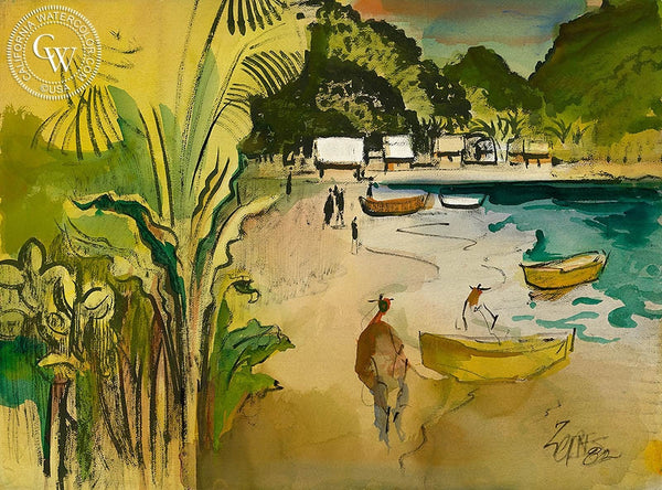 Mexican Beach, 1982, California art by Milford Zornes. HD giclee art prints for sale at CaliforniaWatercolor.com - original California paintings, & premium giclee prints for sale