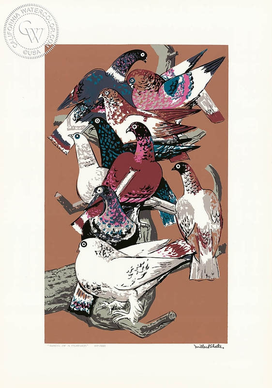 Millard Sheets - Birds of a Feather, c. 1940's - California art - fine art print for sale, giclee watercolor print - Californiawatercolor.com