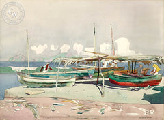Boat Landing, Puerto Vallarta, 1970, California art by Millard Sheets. HD giclee art prints for sale at CaliforniaWatercolor.com - original California paintings, & premium giclee prints for sale