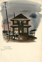 Evening Barracks, 1941, California art by Millard Sheets. HD giclee art prints for sale at CaliforniaWatercolor.com - original California paintings, & premium giclee prints for sale