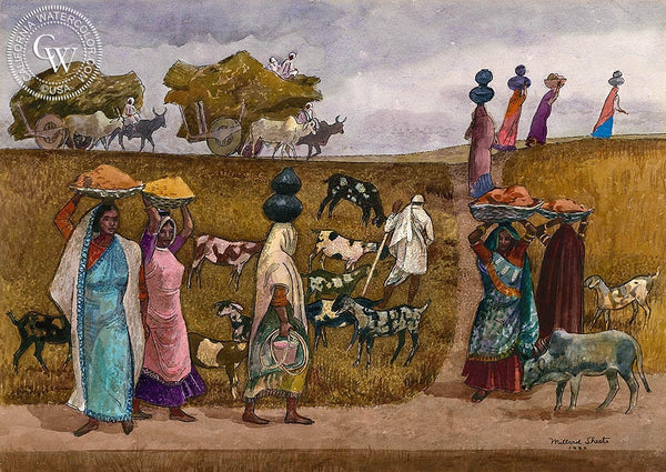 Forever Moving, India, 1980, California art by Millard Sheets. HD giclee art prints for sale at CaliforniaWatercolor.com - original California paintings, & premium giclee prints for sale