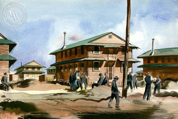 Half Hour Rest Period, Camp Roberts, c. 1940's, California art by Millard Sheets. HD giclee art prints for sale at CaliforniaWatercolor.com - original California paintings, & premium giclee prints for sale