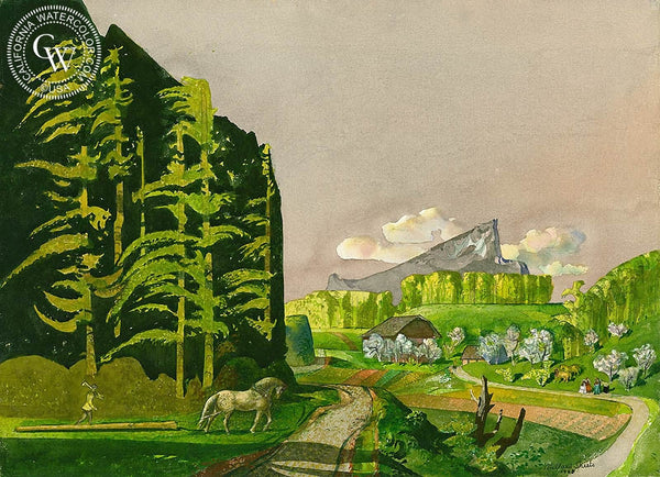Ireland Countryside, 1968, California art by Millard Sheets. HD giclee art prints for sale at CaliforniaWatercolor.com - original California paintings, & premium giclee prints for sale