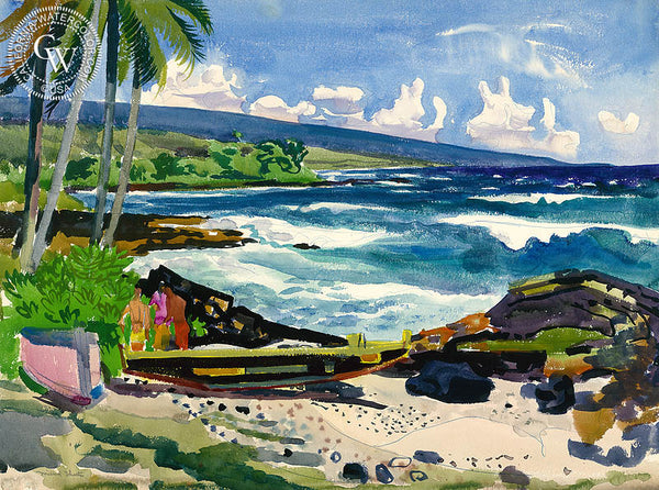Kona, Hawaii, California watercolor art by Millard Sheets. HD giclee art prints for sale at CaliforniaWatercolor.com - original California paintings, & premium giclee prints for sale