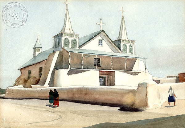 Mexican Church, 1931, California art by Millard Sheets. HD giclee art prints for sale at CaliforniaWatercolor.com - original California paintings, & premium giclee prints for sale