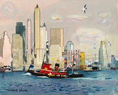 Manhattan Skyline, c. 1930's, California art by Millard Sheets. HD giclee art prints for sale at CaliforniaWatercolor.com - original California paintings, & premium giclee prints for sale