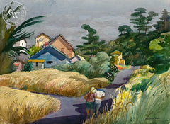 Mendocino Love, 1983, California art by Millard Sheets. HD giclee art prints for sale at CaliforniaWatercolor.com - original California paintings, & premium giclee prints for sale