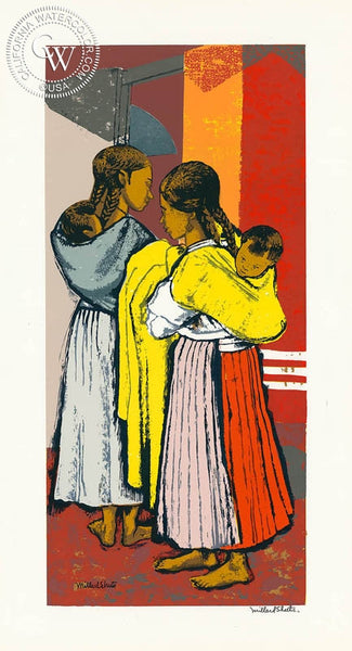 Millard Sheets - Mexican Baby Sitters, c. 1940's - California art - fine art print for sale, giclee watercolor print - Californiawatercolor.com