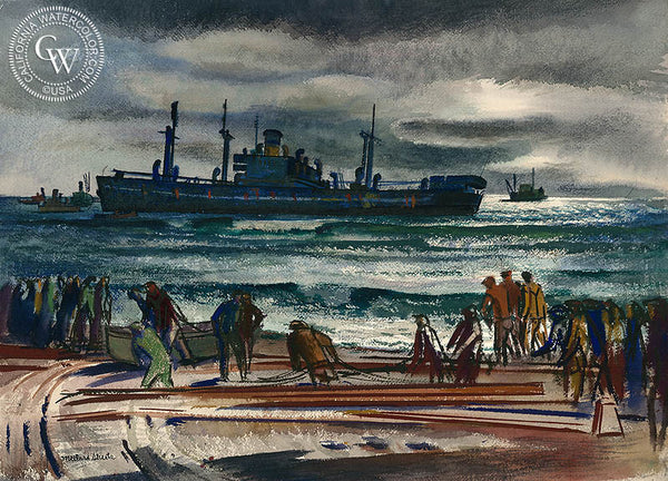 Sea Operation, 1949, California watercolor art by Millard Sheets. HD giclee art prints for sale at CaliforniaWatercolor.com - original California paintings, & premium giclee prints for sale