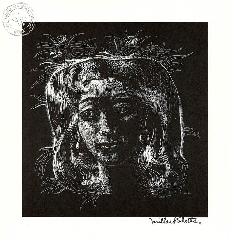 Millard Sheets - Woman, c. 1940's - California art - fine art print for sale, giclee watercolor print - Californiawatercolor.com