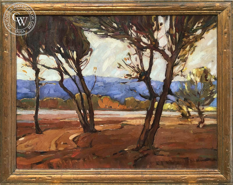Woods, 1928, oil painting by Millard Sheets (American art). Original painting by California Watercolor for wall decor.