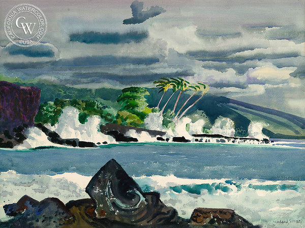 Millard Sheets - Heavy Surf, Hawaii, 1951, California watercolor art, original California watercolor art for sale, fine art print for sale, giclee watercolor print - CaliforniaWatercolor.com