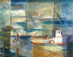 Harbor, 1951, California art by Milton Gershgoren. HD giclee art prints for sale at CaliforniaWatercolor.com - original California paintings, & premium giclee prints for sale