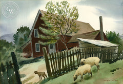 The Curious Lamb, California art by Nat Levy. HD giclee art prints for sale at CaliforniaWatercolor.com - original California paintings, & premium giclee prints for sale