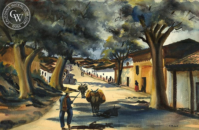 Street in Patzcuro, Mexico, 1939, art by Othello Michetti