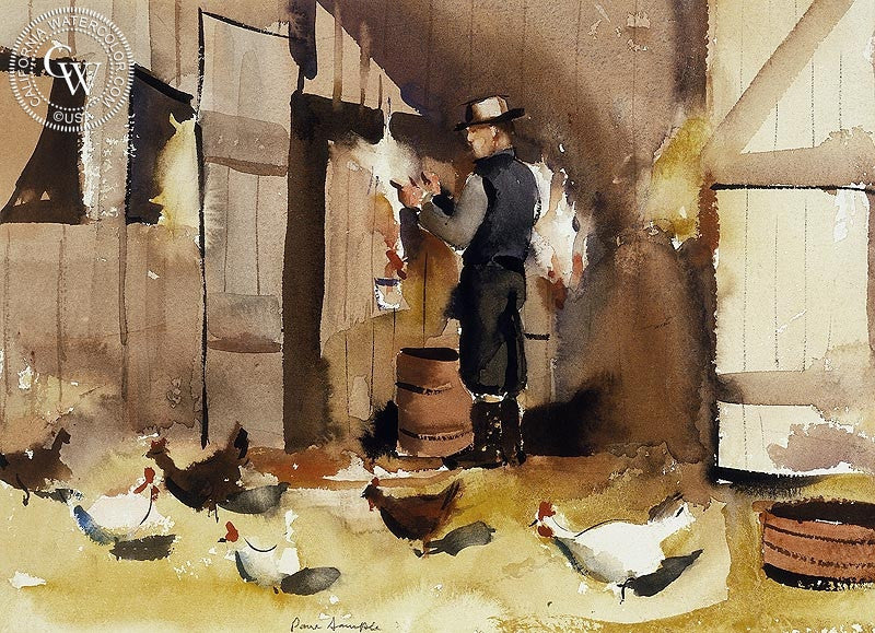 Dressing Poultry, watercolor painting by Paul Sample  (American art). Fine art giclée print reproduction by California Watercolor for wall decor.