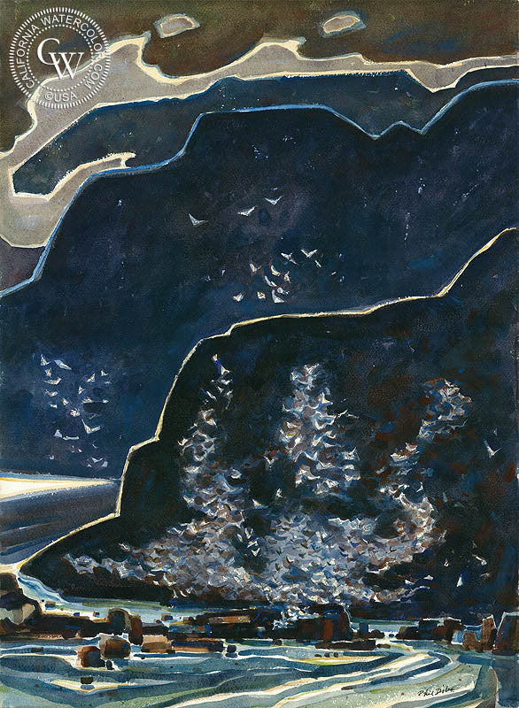 Big Sur Set #6, 1972, watercolor painting by Phil Dike  (American art). Fine art giclée print reproduction by California Watercolor for wall decor.
