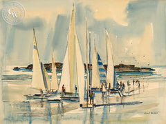 Boats at Aliso, California art by Phil Dike. HD giclee art prints for sale at CaliforniaWatercolor.com - original California paintings, & premium giclee prints for sale