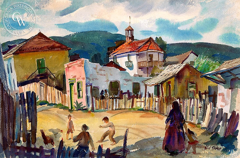 Ensenada, c. 1930s, watercolor painting by Phil Dike  (American art). Fine art giclée print reproduction by California Watercolor for wall decor.