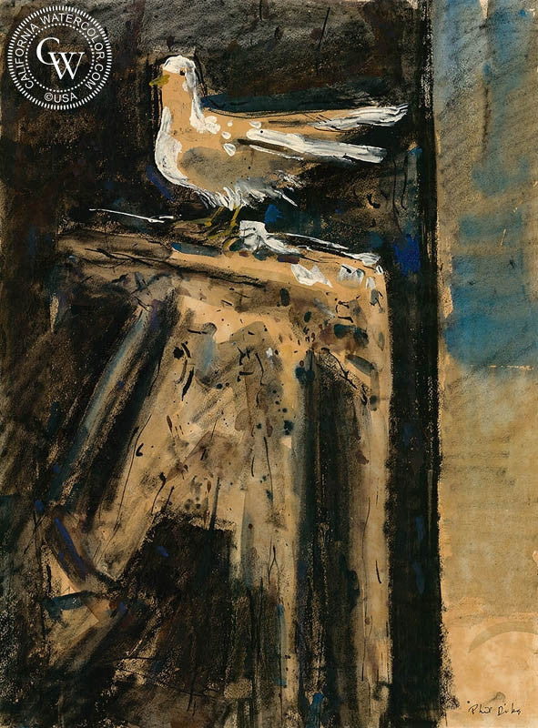 Gull, watercolor painting by Phil Dike  (American art). Fine art giclée print reproduction by California Watercolor for wall decor.