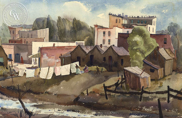 Washday, 1935, California art by Phil Dike. HD giclee art prints for sale at CaliforniaWatercolor.com - original California paintings, & premium giclee prints for sale