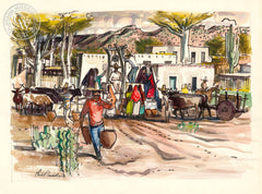 Gathering at the Well, Sonora, Mexico, 1951, California art by Phil Paradise. HD giclee art prints for sale at CaliforniaWatercolor.com - original California paintings, & premium giclee prints for sale