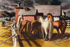 Untitled Horses in Corral, 1935, California art by Phil Paradise. HD giclee art prints for sale at CaliforniaWatercolor.com - original California paintings, & premium giclee prints for sale