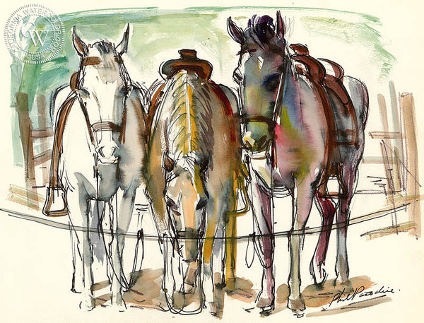 Ranch Studies 8, 1952, California art by Phil Paradise. HD giclee art prints for sale at CaliforniaWatercolor.com - original California paintings, & premium giclee prints for sale