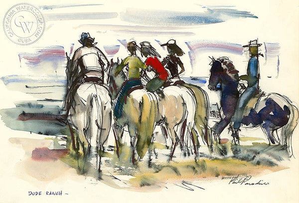 Ranch Studies, Dude Ranch, 1952, California art by Phil Paradise. HD giclee art prints for sale at CaliforniaWatercolor.com - original California paintings, & premium giclee prints for sale