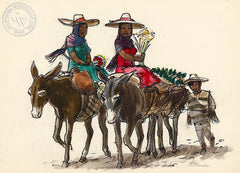 San Miguel de Allende, Mules, 1953, California art by Phil Paradise. HD giclee art prints for sale at CaliforniaWatercolor.com - original California paintings, & premium giclee prints for sale