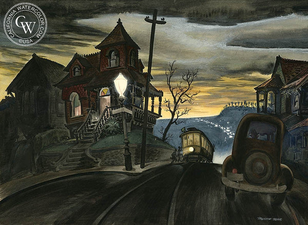 Bunker Hill Cable Car, 1938, California art by Preston Blair. HD giclee art prints for sale at CaliforniaWatercolor.com - original California paintings, & premium giclee prints for sale