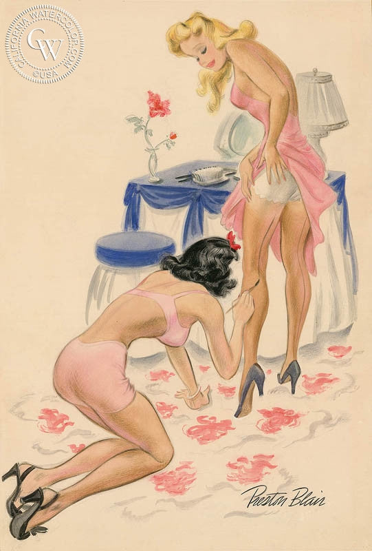 Draw the Line, watercolor painting by Preston Blair  (American art). Fine art giclée print reproduction by California Watercolor for wall decor.