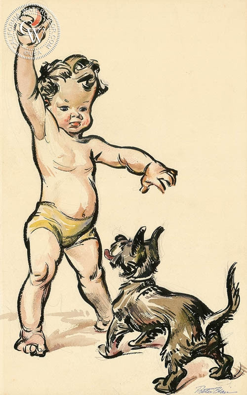 Fetch, watercolor painting by Preston Blair  (American art). Fine art giclée print reproduction by California Watercolor for wall decor.