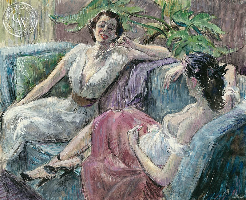 Gossips, watercolor painting by Preston Blair  (American art). Fine art giclée print reproduction by California Watercolor for wall decor.