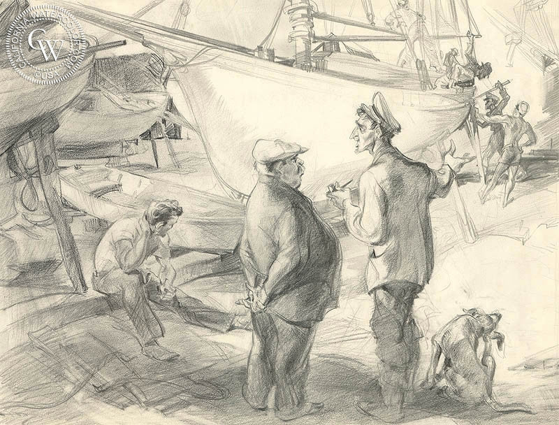 Hard at Work, watercolor painting by Preston Blair  (American art). Fine art giclée print reproduction by California Watercolor for wall decor.