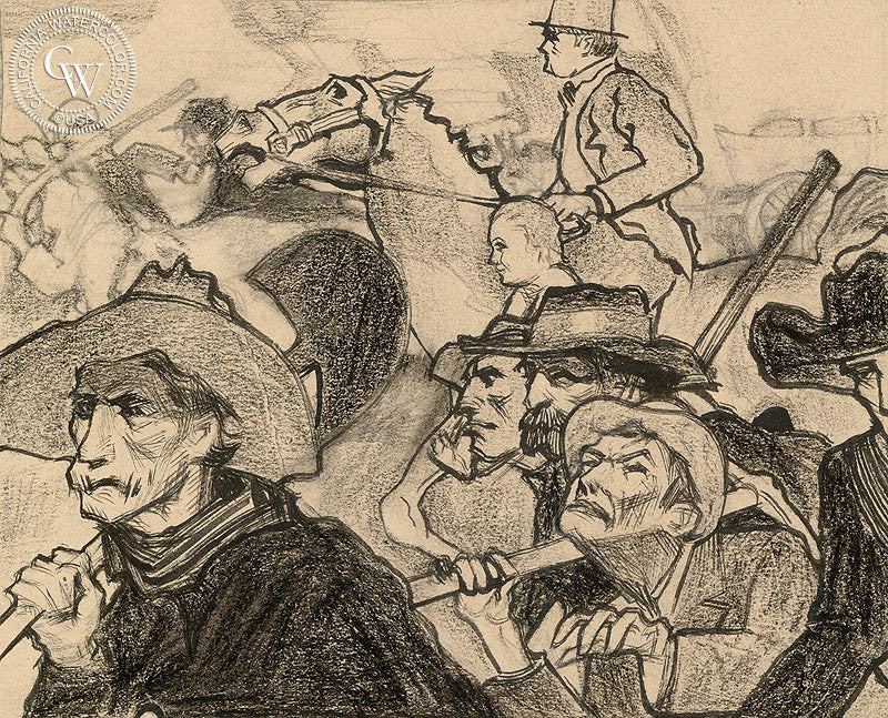 Miners, watercolor painting by Preston Blair  (American art). Fine art giclée print reproduction by California Watercolor for wall decor.