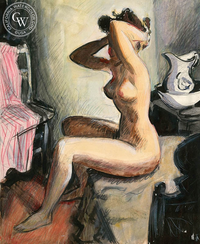 Nude II, watercolor painting by Preston Blair  (American art). Fine art giclée print reproduction by California Watercolor for wall decor.