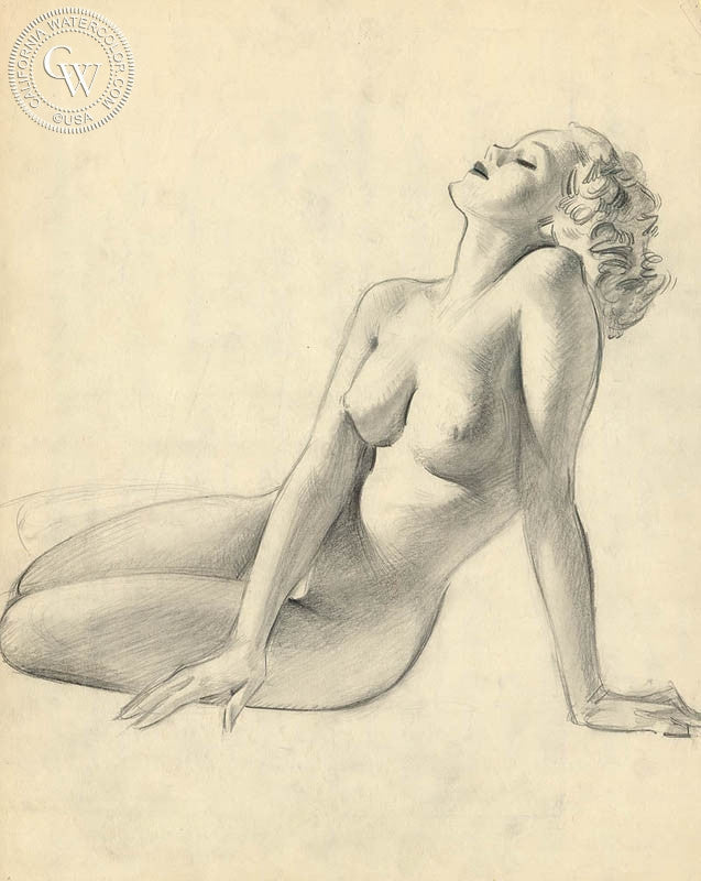 Nude, watercolor painting by Preston Blair  (American art). Fine art giclée print reproduction by California Watercolor for wall decor.